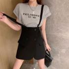 Short-sleeve Lettering T-shirt / Double-breasted Plain Jumper Dress