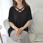 Batwing-sleeve Cross-strap T-shirt