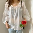 Lantern-sleeve Plain Chiffon Shirt