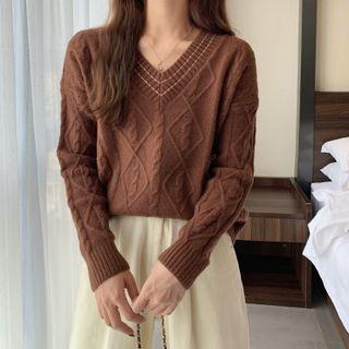 Oversized V-neck Long-sleeve Sweater