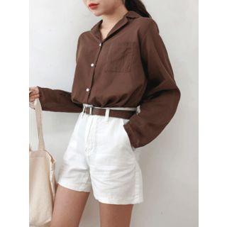 Open-placket Pocket-front Sheer Shirt