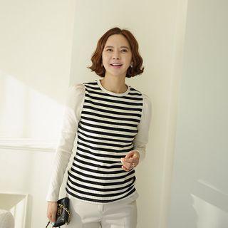 Puff-sleeve Stripe Top Cream - One Size
