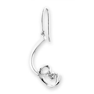 18k White Gold Ribbon Diamond Solitaire Swirling Dangle Single Hook Earring (0.05ct), Women Jewelry Gift