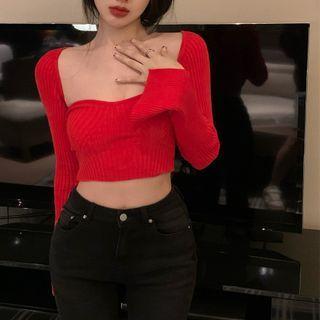 Plain Knit Top Red - One Size