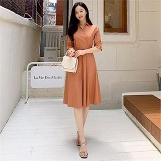 Collared Flared Wrap-front Dress