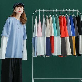 Couple Matching Two Tone Mock Two Piece Top
