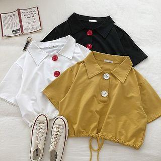 Short-sleeve Drawstring Cropped Polo-shirt