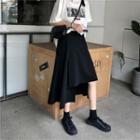 Asymmetrical Hem Midi A-line Skirt Black - One Size