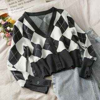 Argyle Slim-fit Cardigan Dark Gray - One Size