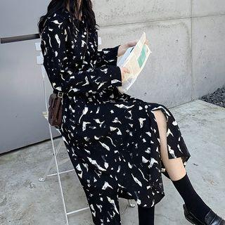 Printed Shirt / Printed Midi A-line Shirt Dress