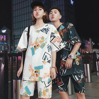 Couple Matching Printed Elbow-sleeve T-shirt / Printed Shorts / Printed Pants