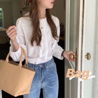 Faux Leather Handbag Khaki - One Size