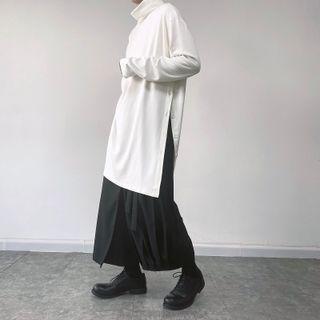 Long-sleeve Button-up Turtleneck T-shirt