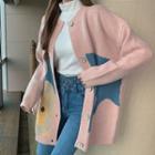 Long-sleeve Giraffe Printed Knit Cardigan Pink - One Size