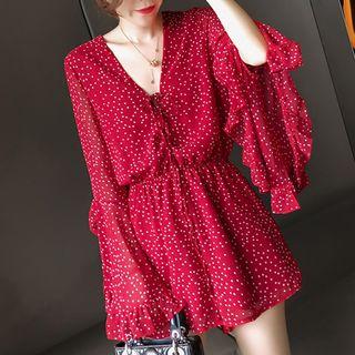 Long-sleeve Dotted Playsuit