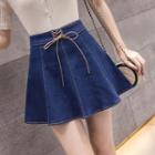 High-waist Lace-up A-line Denim Skirt
