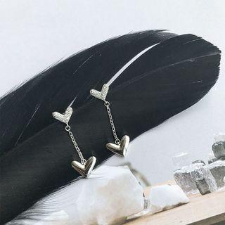 Alloy Rhinestone Heart Dangle Earring 1 Pair - As Shown In Figure - One Size