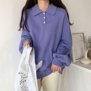 Plain Button-up Oversize Sweatshirt