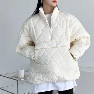Kangaroo-pocket Quilted Anorak Jacket