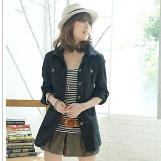 Tab Sleeve Hooded Long Coat