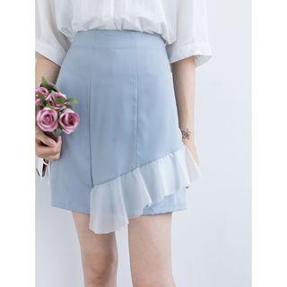 Ruffle Trim Pencil Skirt Grayish Blue - L