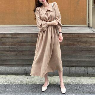 Wide-collar Smocked-trim Dress