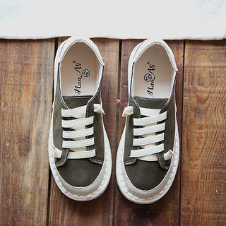 Faux Suede Low Heel Lace Up Shoes