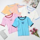 Short-sleeve Butterfly Print Slim-fit T-shirt