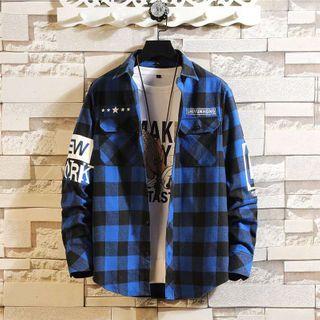 Plaid Lettering Long-sleeve Shirt