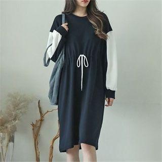 Contrast-trim Drawstring-waist Pullover Dress