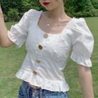 Ruffled Square-neck Puff-sleeve Blouse
