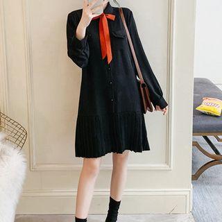 Tie-neck Pleated Hem Shirtdress