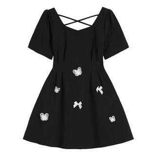 Short-sleeve Butterfly Patched Mini Dress