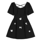 Short-sleeve Butterfly Patched Mini Dress
