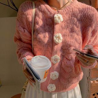 Long-sleeve Cropped Single-breasted Cable-knit Cardigan