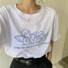 Elbow-sleeve Printed Angel T-shirt