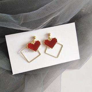 Glaze Heart Alloy Square Dangle Earring