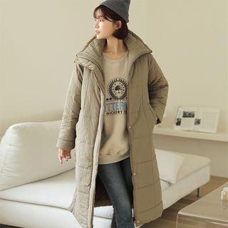 High-neck Button-side Long Padded Coat