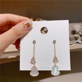 Rhinestone Drop Earring 1 Pair - Drop Earring - Silver Pin - Gourd - White - One Size