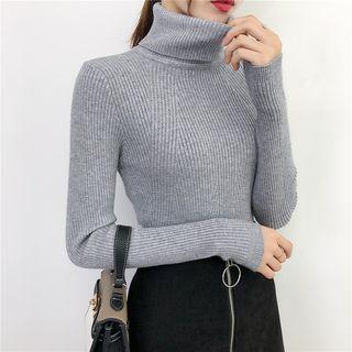 Long-sleeve Turtleneck Ribbed Knit Top