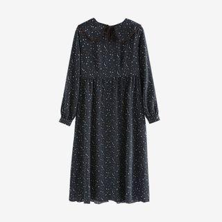 Floral Midi A-line Dress Navy Blue - One Size