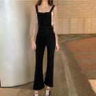 Dotted Long-sleeve Top / Camisole Top / Boot-cut Jumper Pants / Set