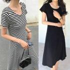 Short Sleeve Striped A-line Midi Dress