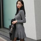 Ruffle-hem Slim-fit Knit Mini Dress