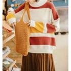 Mock-neck Color Block Sweater Brick Red - One Size