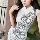 Embroidered Short-sleeve Qipao Bodycon Dress