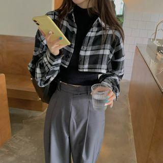Plaid Cropped Shirt / Wide-leg Dress Pants