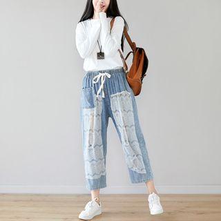 Lace Panel Harem Jeans Light Blue - One Size