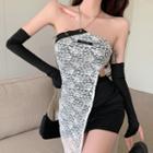 Halter-neck Lace Overlay Cutout Sheath Dress