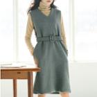V-neck Knitted Pinafore Dress